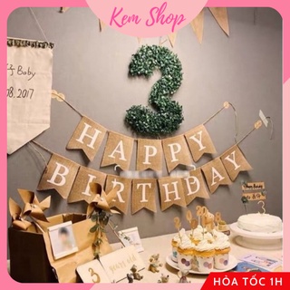 Dây Chữ Happy Birthday Trang Trí Sinh Nhật Cho Bé Trai Bé Gái Người Lớn Bằng Vải Bố Tông Nâu Style Hàn Quốc - K24