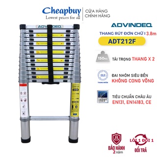 Thang nhôm rút đơn Nhập Khẩu 3,8M  gấp gọn chính hãng ADVINDEQ ADT212F ( đai nhôm cao cấp) Bảo hành 2 năm