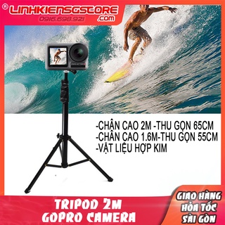 Giá đỡ 3 chân tripod camera hành trình gopro xiaomi..hợp kim cao cấp chân cao 2m hạ được xuống thấp