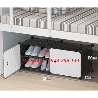 [RẺ NHẤT SHOPEE] TỦ NHỰA LẮP GHÉP ĐỂ GIÀY DÉP 4 Ô (chia ô) VÁCH ĐEN CỬA TRẮNG ĐỤC