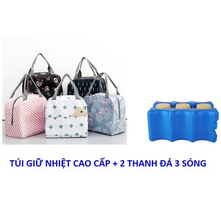 Túi giữ nhiệt họa tiết cao cấp + 2 thanh đá nhựa giữ lạnh