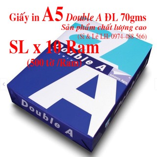 [SL x 10Ram] Giấy in A5 Double A 70g - Thái Lan Chính Hãng (500 tờ/1RAM)