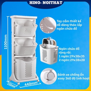 Kệ đựng đồ 3 tầng đa năng 5567, Giỏ đựng đồ quần áo 3 tầng có bánh xe nhựa Việt Nhật