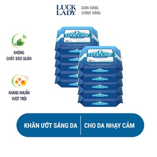 Khăn ướt dưỡng sáng da cho da nhạy cảm Luck Lady 25 tờ / gói có mùi - Combo 10 gói