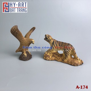 Tiểu cảnh hồ cá, trang trí bể cá cảnh, Tượng gốm Hổ và Đại bàng mini trang trí chậu cây bonsai