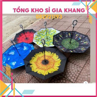 sp169 Ô dù gấp ngược 3D thông minh in hình họa tiết