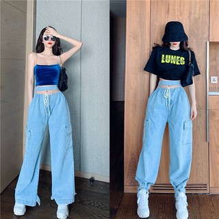 QUẦN JEANS NỮ ỐNG RỘNG PHỐI TÚI TO