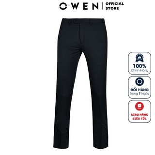 Quần Âu Nam Quần Tây Công Sở Cao Cấp Owen QST22765 Dài Chân Dáng Ôm Cạp Tăng Đơ Màu Xanh Than Caro Chìm Vải Polyester