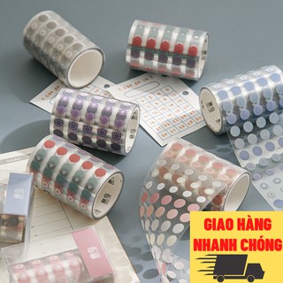 Cuộn băng dính họa tiết chấm tròn dùng trang trí sổ, nhật ký