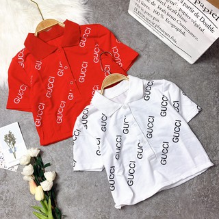 áo croptop cổ bẻ in chữ cực xinh siêu hot hit