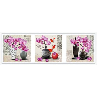 Tranh đính đá bình hoa 3 bức hoa lan tím vs102 (142x50) chưa đính