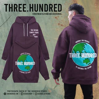 Áo Hoodie Unisex Thêu Trái Đất-Phía Trước Thêu Chữ-Đường Thêu Tỉ Mỉ-Vải Nỉ Bông Dày Dặn-Form Rộng-Màu Tím