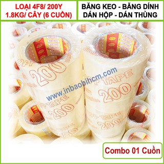 Băng keo dán hộp 200Y, nặng 1.8kg/Cây (6 cuộn), băng keo trong, băng keo đục, InbaobiHCM