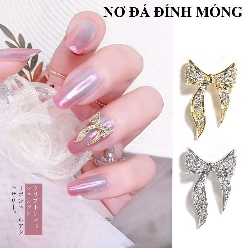 Set 10 Charm Nơ Kim Loại Vàng Bạc Đá Đính Móng | Trang Trí Móng Tay