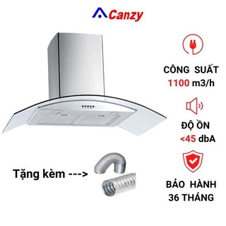 Máy hút mùi nhà bếp kính cong Canzy, công suất hút 1100m3/h - Bảo hành 36 tháng.