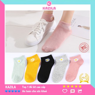 Tất nữ cổ ngắn hoa cúc hoạ mi đẹp, vớ nữ cổ ngắn cute đi giày thể thao siêu đẹp Kazila T2