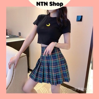 áo thêu mặt trăng  tay ngắn Croptop (ch)