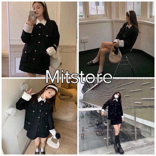[Mã FAMARAL1 giảm 10K đơn 50K] Set dạ tweed đen phối tay sơ mi chất dạ dày dặn form đẹp