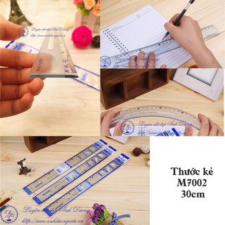 Thước Kẻ Nhựa Dẻo M7002 30cm - Trong Suốt 1 Mặt Kẻ Thẳng 1 Mặt Có Gần Sần