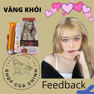 Thuốc nhuộm tóc  VÀNG KHÓI tặng kèm OXY TRỢ NHUỘM lên từ nền nâu