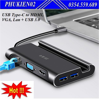 Cáp USB Type-C to HDMI, VGA, Lan + USB 3.0 All in One JH-Z326 dùng cho máy tính xách tay hoặc điện thoại di động