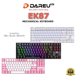 Bàn phím cơ Gaming DAREU EK87 PINK-WHITE (PINK-LED, Blue/ Brown/ Red D switch)