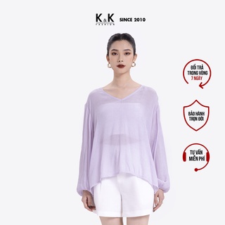 Áo Kiểu Cổ Tim K&amp;K Fashion ASM08-25 Tay Dài Chất Liệu Xốp Gân