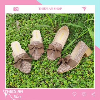 Giày búp bê nữ phối nơ gót 3 phân Thiên An