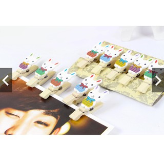 Combo 10 kẹp gỗ trái tim hình thỏ con kèm dây thừng
