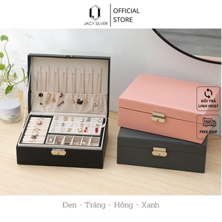 Hộp Đựng Trang Sức Bọc Da 2 Tầng Có Khóa Chống Trộm, Hộp Đựng Nữ Trang Cao Cấp Jacy Silver H1019