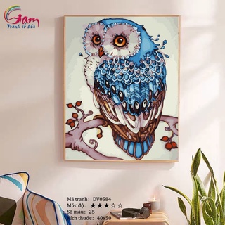 Tranh tự tô màu sơn dầu số hóa trang trí hiện đại - Mã DV0584 Tranh động vật cú mèol
