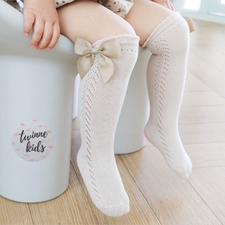 Tất nơ thu đông, tất sơ sinh có nơ chất liệu cotton co giãn cho bé gái 0-3 tuổi
