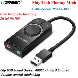 Cáp chuyển USB sang 3.5mm Loa và Mic UGREEN 40964  - Cáp USB Sound Ugreen 40964 chuẩn 3.5mm có Volume control chính hãng