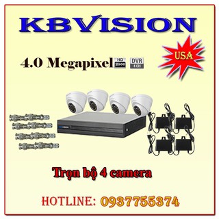 TRỌN BÔ 4 CAMERA GIÁM SÁT KBVISION HD 4.0 TP- 404D ( BAO GỒM KX-D8104TH1 SL1 + KX-C2K12SP SL 4 + NGUỒN SL4+ JACK SL8)