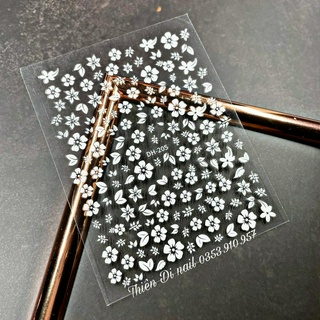 Stick hoa 3D trắng, Sticker hoa dán móng đẹp, miếng dán hình hoa Thiên Di Nail