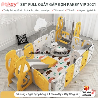 Nhà bóng liên hoàn cầu trượt xích đu, hiệu Pakey cao cấp, cao 65cm TẶNG KÈM THẢM DÀY 1CM + BÓNG + BỘ BÓNG RỔ