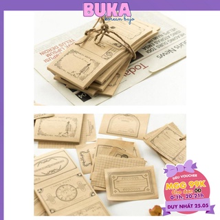 Giấy vintage 30 tờ giấy xé họa tiết retro kẻ grid trang trí sổ, bullet journal YanJi DecorMe