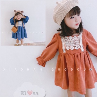 Váy bé gái - Váy nhung tăm ren ngực basic cho bé gái 1-5 tuổi