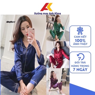 Bộ pijama phi bóng trơn viền cổ V