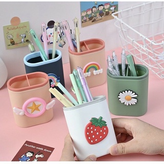 (CAO CẤP) Ống Cắm Bút 2 Ngăn Đính Hình Dễ Thương Hũ Giỏ Đựng Bút Văn Phòng Để Bàn - #ỐNG CẮM BÚT