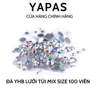 Đá đính móng chân keo YHB lưới 100 viên mix size, đính đá trang trí nail siêu sáng