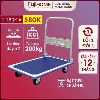 Xe đẩy hàng 4 bánh gấp gọn 200kg Nhập Khẩu Fujihome, bánh cao su không ồn, xe kéo hàng gấp gọn đa năng giá rẻ