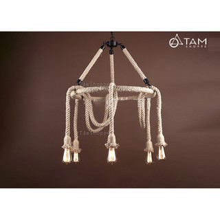 [CAO CẤP - KÈM ÚP TRẦN] Đèn thả trần dây thừng khung nón treo thòng 6 dây FE-ĐTTDT-02