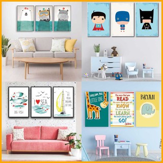 [HCM] Bộ 3 Tranh canvas giá xưởng- tranh treo tường chủ đề đáng yêu cho bé kèm khung cao cấp- tặng kèm đinh đa năng treo
