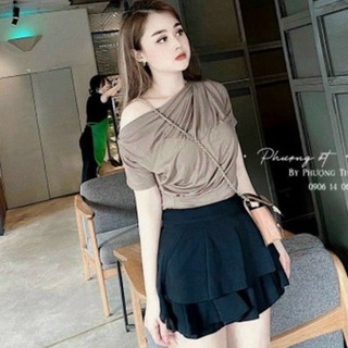 Áo lệch vai cộc tay nhún mới hàng đẹp