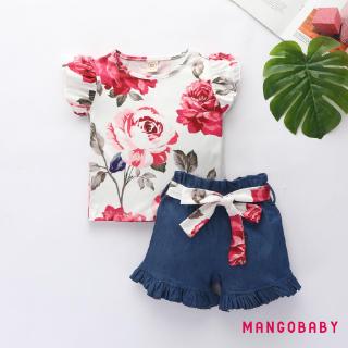 Set Áo Thun Ngắn Tay Cổ Tròn + Quần Short Lưng Thun Thời Trang Cho Bé Gái