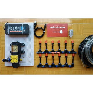 Trọn bộ tưới phun sương 12 béc cam cho vườn lan, vườn rau mini, vườn cây cảnh 10m2, có ráp sẵn bảng điện