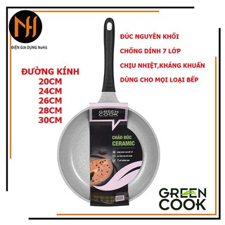 [Hàng chính hãng] Chảo đúc đáy từ chống dính men đá GreenCook GCP03 mẫu mới size 20/24/26/28/30cm công nghệ Hàn quốc