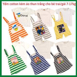 Yếm cotton kẻ kèm áo thun trắng cho bé 8-20kg