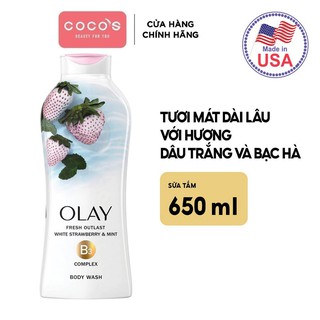 Sữa tắm Olay tươi mát dài lâu hương Dâu Trắng và Bạc Hà - Fresh Outlast, Cooling White Strawberry &amp; Mint 650ml